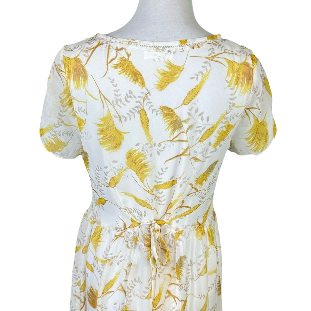 A loves A Gold Yellow Floral Wheat Novelty Print 100% Silk Mini Babydoll Dress - Picture 8 of 13